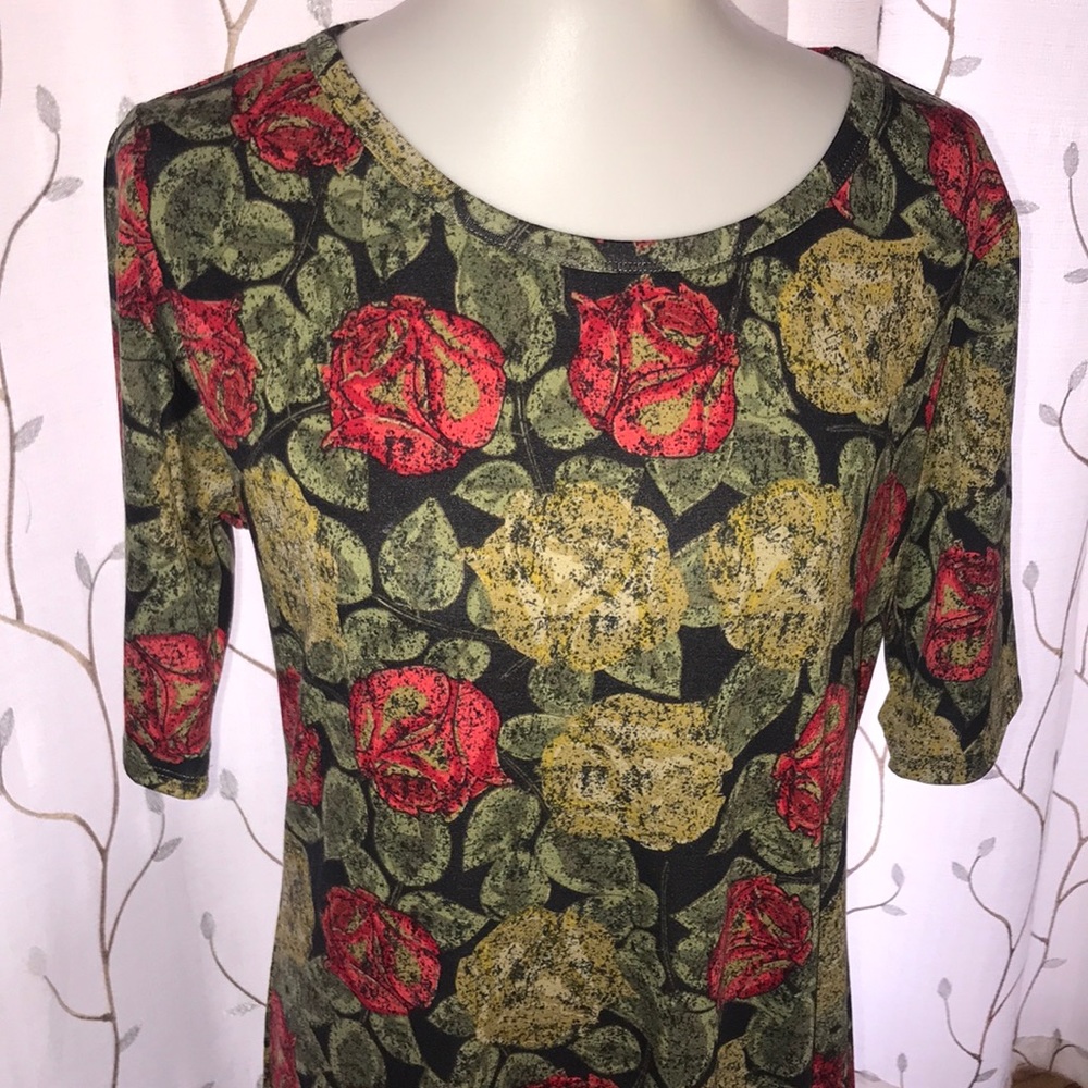 LuLaRoe Julia Green, Red, Black Dress XL